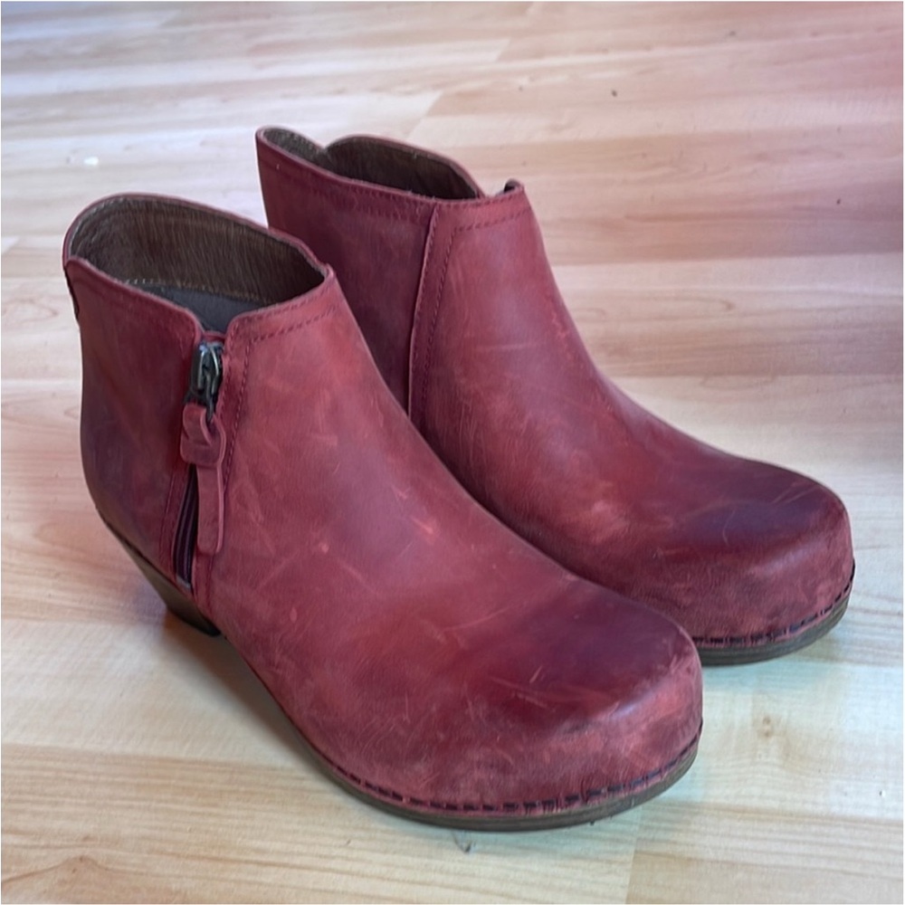 Dansko Red Leather Ankle Boots